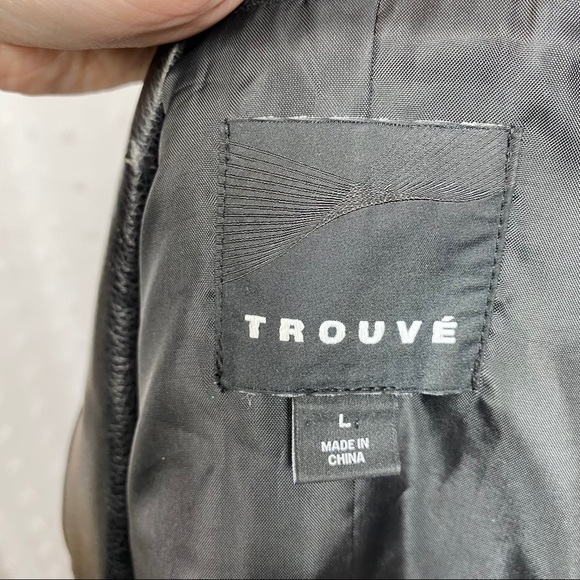 Trouve black faux leather & wool moto style vest L - Picture 8 of 10